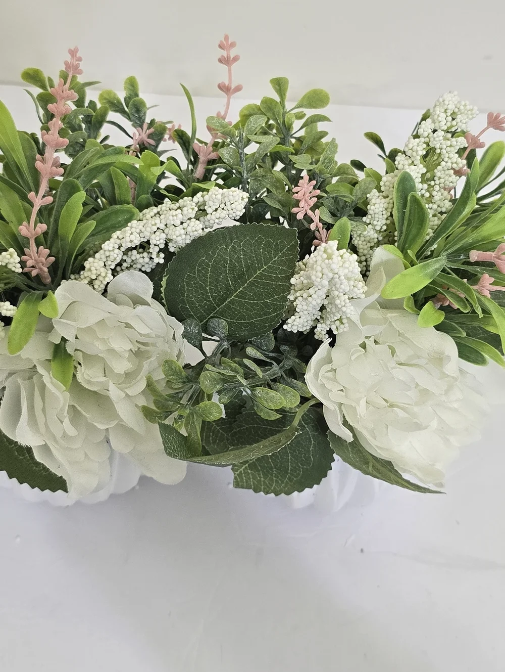Artificial‎ Floral Arrangement in White Ceramic Planter Set of 2 Solid Weight